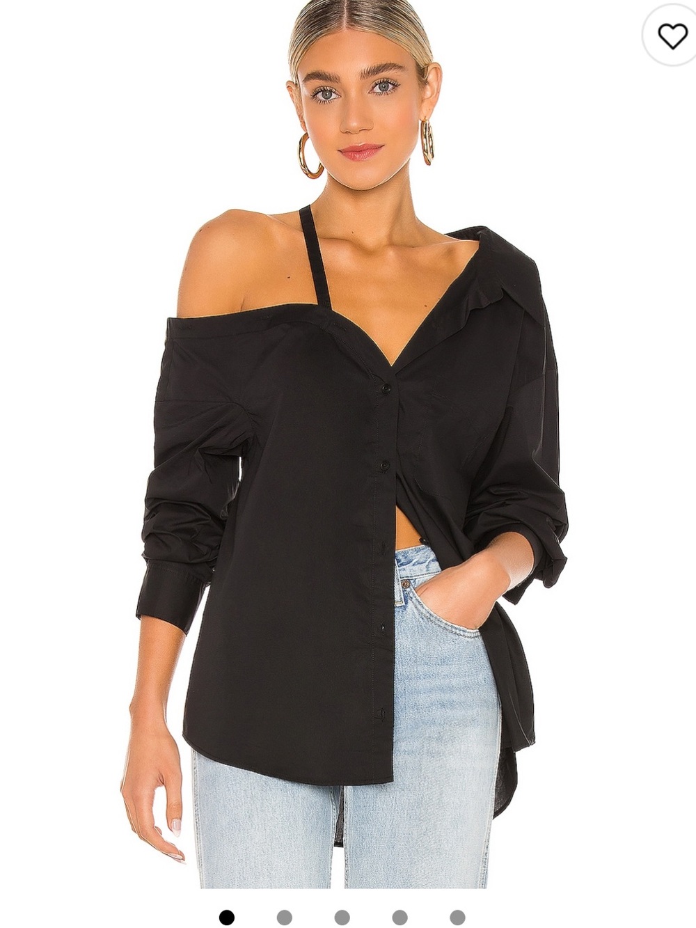 L'Academie Black Off-Shoulder Button-Down Blouse - Picture 2 of 8